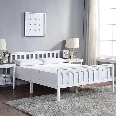The Range Small Double Wooden Bed Frame with Hybrid Mattress - White