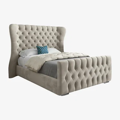 The Range Parma Wide Curved Winged Upholstered Soft Velvet Bed Frame - Cream / Small Double