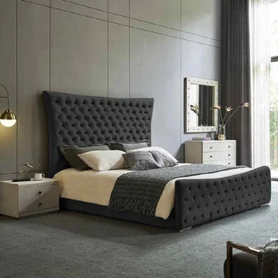 The Range Ondrea Upholstered Plush Velvet Bed Frame - Black / Small Double