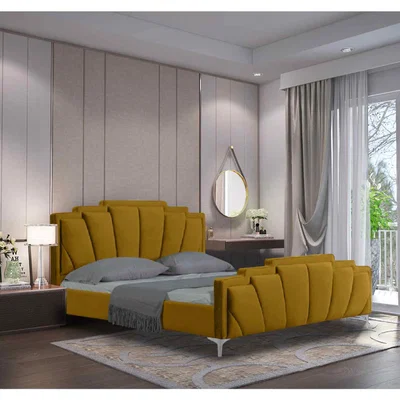 The Range Krista Upholstered Plush Velvet Bed Frame - Yellow / Small Double