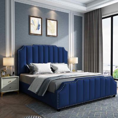 The Range Amelia Upholstered Plush Velvet Bed Frame - Blue / Small Double