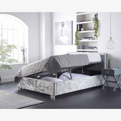 The Range Aspire Side Opening Ottoman Storage Bed in Grey Crushed Velvet, Small Double - Silver crushed velvet fabric
