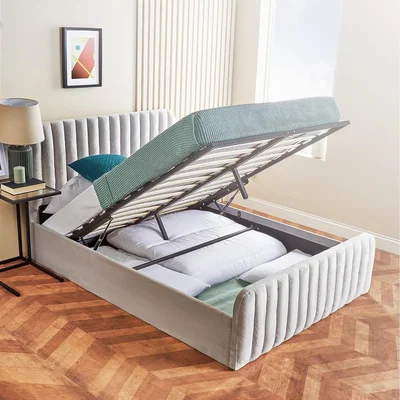 The Range Padded Velvet Ottoman Storage Bed - Grey / Yes / Small Double