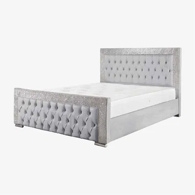 The Range Kryssa Glitter Upholstered PU Leather Bed Frame - Grey / Small Double