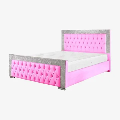The Range Kryssa Glitter Upholstered PU Leather Bed Frame - Pink / Small Double