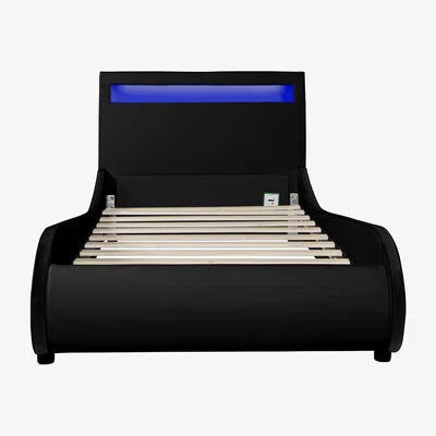 The Range Orion LED Lights Headboard Faux Leather Bed Frame - Black / Small Double