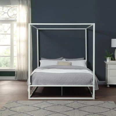 The Range Ashwell Modern 4 Poster Metal Bed Frame - White / Small Double
