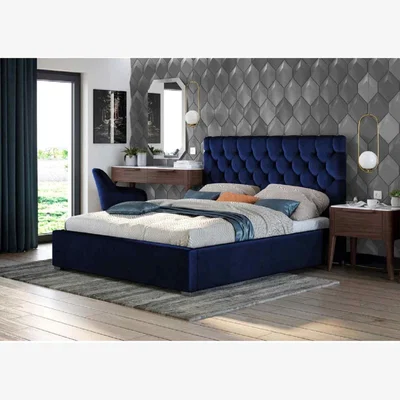 The Range Ragnhilda Upholstered Plush Velvet Bed Frame - Blue / Small Double