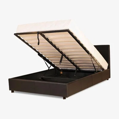 The Range Prado PU Leather Gaslift Ottoman Storage Bed (Small Double) - Brown