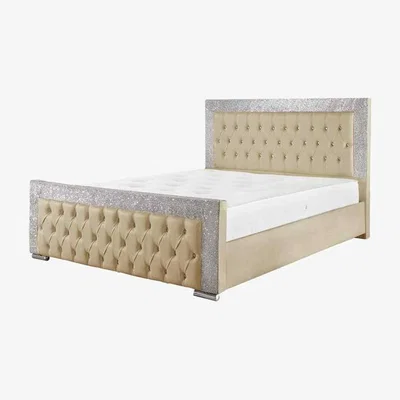 The Range Kryssa Glitter Upholstered PU Leather Bed Frame - Yellow / Small Double