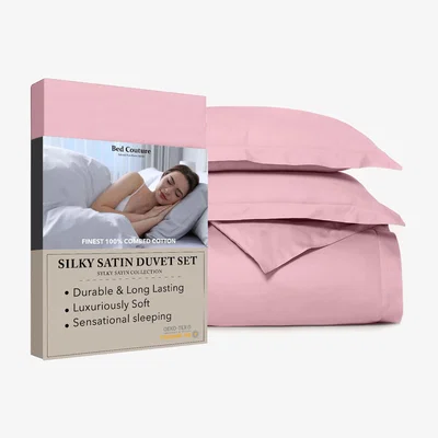 The Range Bed Couture Silky Satin Duvet Set with pillowcases 80x80cm - Pink / Small Double