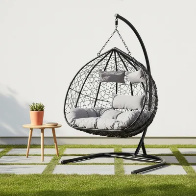 The Range Goa Black Rattan Effect Double Hanging Chair - Black
