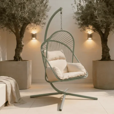 The Range Capri Steel Framed Sage Green Hanging Egg Chair with Cushions - Sage Green