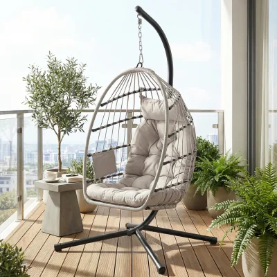 The Range Height-Adjustable Hanging Egg Chair with Stand, Foldable Removable Basket - White