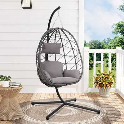The Range Hanging Chair with Cushion - grey / pe Polyester Steel