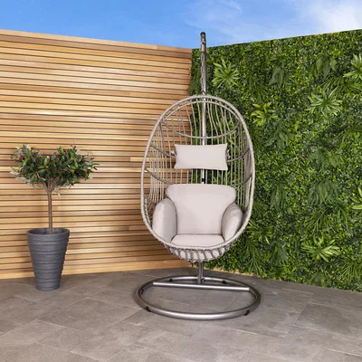 The Range Hanging Egg Shaped Rattan Swing Chair With Cushion - Grey - Grey
