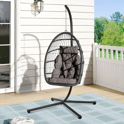 The Range Outdoor Hanging Chair with Stand and Cushion - Grey / 21.9kg / 1 x Grey Seat Basket Hanging Chair,1 x Mid-Grey Cushion without armrests