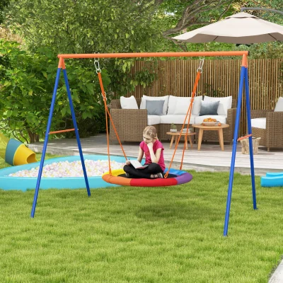 The Range Outsunny Kids Swing Nest Swing Seat with A Frame Structure for Outdoor Use - Blue