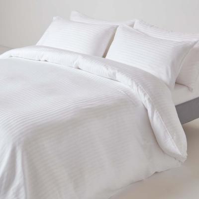 The Range 330 Thread Count Egyptian Cotton Satin Stripe Fitted Sheet - White / Small Double