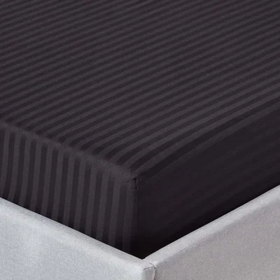The Range 330 Thread Count Egyptian Cotton Satin Stripe Fitted Sheet - Black / Double