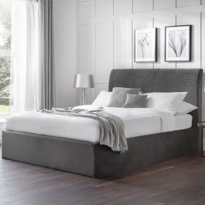 Dunelm Sanderson Diamond Quilted Velvet Ottoman Bed Grey