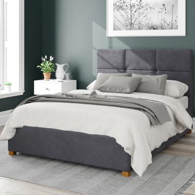 Dunelm Caine Plush Velvet Ottoman Bed Frame Steel