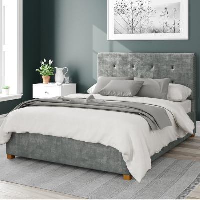 Dunelm Presley Distressed Velvet Ottoman Bed Frame Platinum