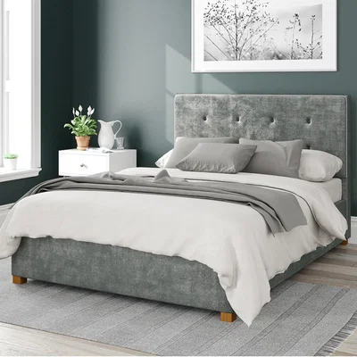 Dunelm Presley Distressed Velvet Ottoman Bed Frame Platinum