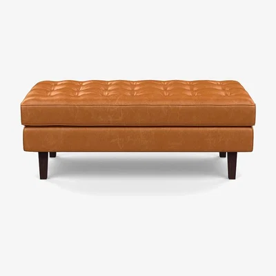 Heal's Heal's Hepburn Ottoman Stonewash Leather Toffee 277 Wenge Feet - Heal's UK Furniture