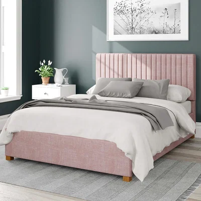 La Redoute Vertically Padded Design Headboard Pastel Cotton Ottoman Storage Bed