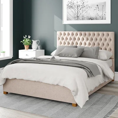 La Redoute Button Tufted Twill/Knit Ottoman Storage Bed