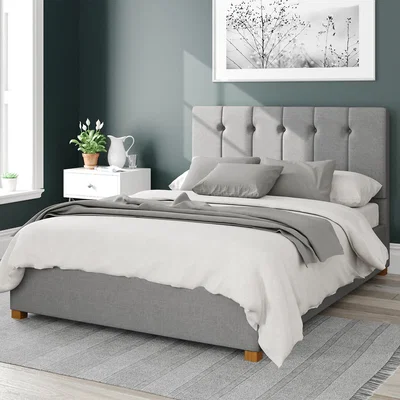 La Redoute Vertical Buttoned Headboard Linen Ottoman Storage Bed