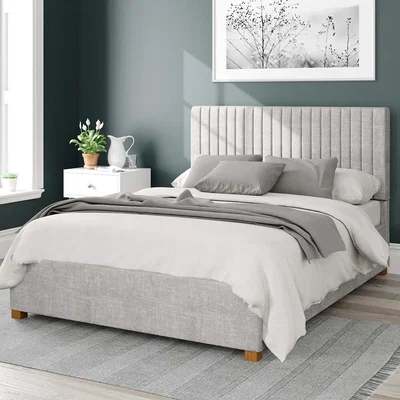 La Redoute Vertically Padded Design Headboard Pastel Cotton Ottoman Storage Bed