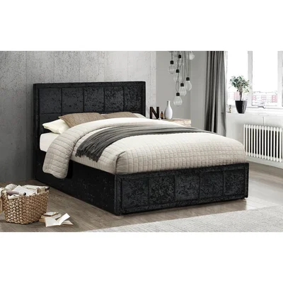 Oak&More Illinois Black Crushed Velvet Double Ottoman Bed