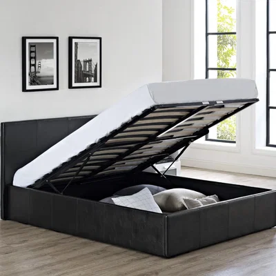 The Range Faux Leather Ottoman Gas Lift Storage Bed-BLACK SINGLE - Black