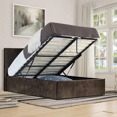 The Range Brown Crush Velvet Storage Ottoman Bed Frame  - Single