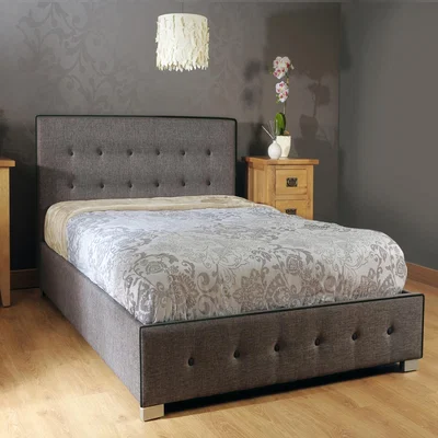The Range Fabric Ottoman With Storage Bed Frame With Dark Buttons - Single