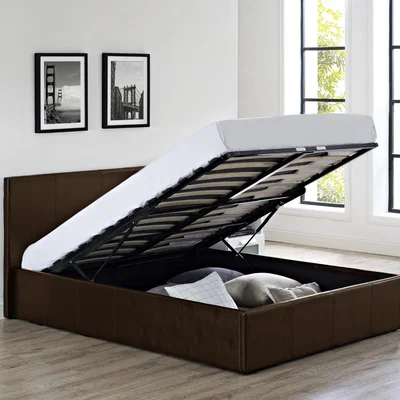 The Range Faux Leather Ottoman Gas Lift Storage Bed-KING - Brown