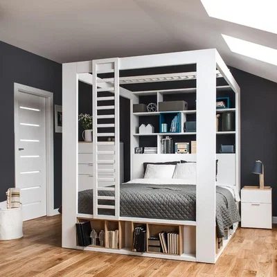 Cuckooland Vox 4 You King 4 Poster Bed with Storage & Shelves in White