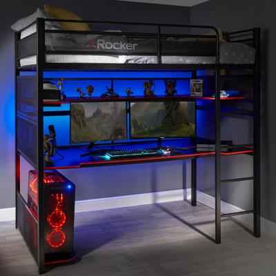 Dunelm X Rocker Battlebunk Gaming High Sleeper Bunk Bed with Shelf & Desk Black