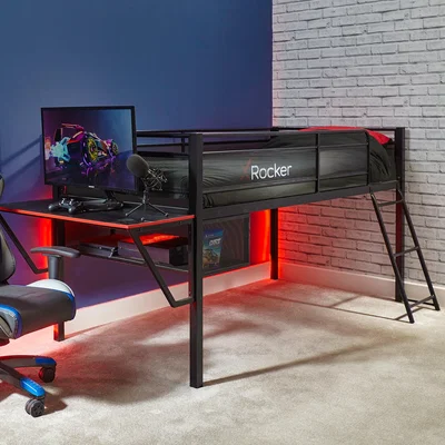 Dunelm X Rocker Sanctum Gaming Mid Sleeper Bunk Bed with Desk Black