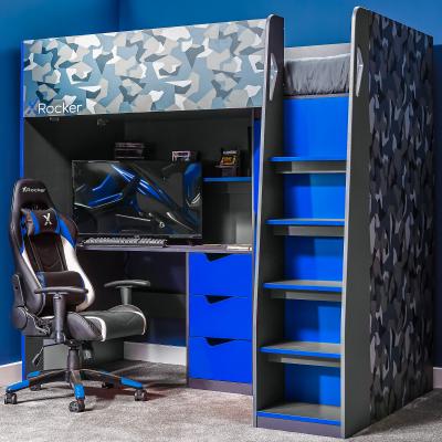 Dunelm X Rocker Hideout Gaming High Sleeper Bunk Bed and Desk Blue