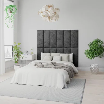Dunelm Aspire EasyMount Mirazzi Velvet Upholstered Wall Panels Black