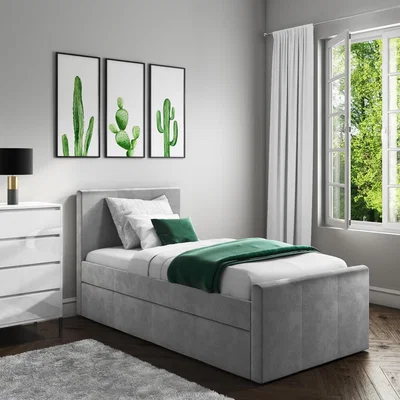 Furniture123 Grey Velvet Single Guest Bed with Trundle - Layla