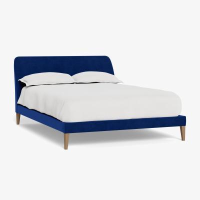 Heal's Heal's Wallis Bedstead King Smart Luxe Velvet Azure Natural Feet - Heal's UK Bedroom Furniture