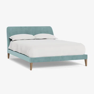 Heal's Heal's Wallis Bedstead King Smart Luxe Velvet Mineral Blue Black Painted Oak Feet