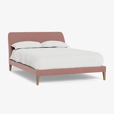 Heal's Heal's Wallis Bedstead Super King Smart Luxe Velvet Dusky Pink Stained Oak Feet