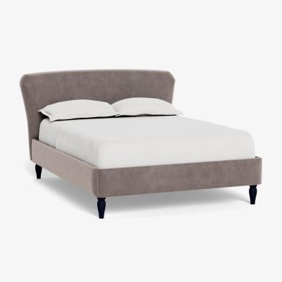 Heal's Heal's Darcey Bed Double Smart Luxe Velvet Mushroom Natural Feet - Heal's UK Bedroom Furniture