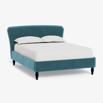 Heal's Heal's Darcey Bed Double Smart Luxe Velvet Airforce Blue Black Feet - Heal's UK Bedroom Furniture