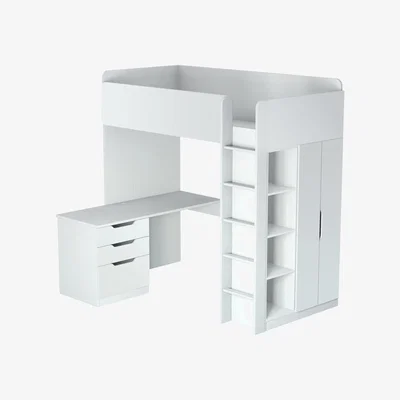 The Range Kids High Sleeper Loft Storage Bed Bundle - White - White